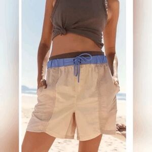 Free People Movement Sun Daze Colorblock Beige Blue Board‎ Shorts Size Medium
